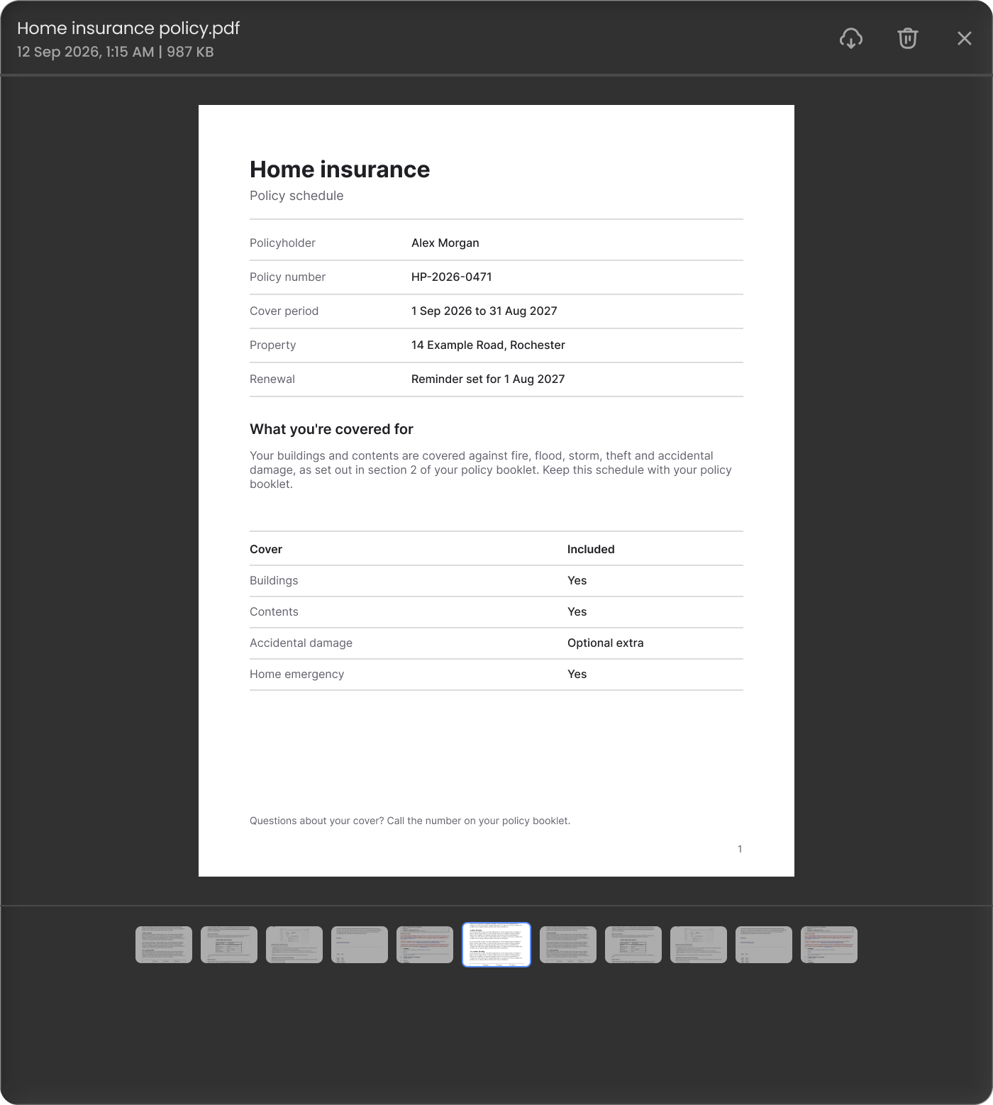 Document preview of Home insurance policy.pdf with download control