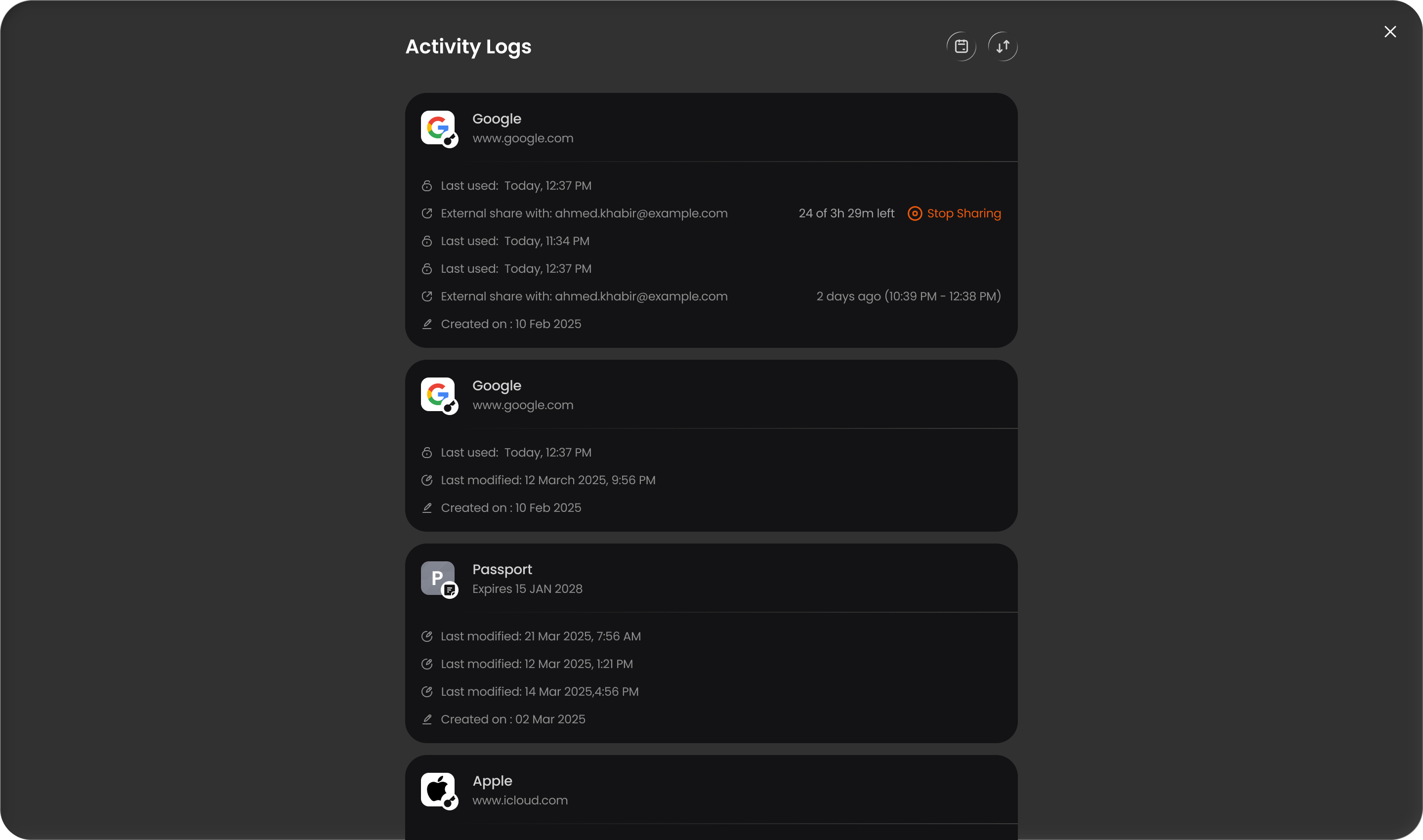 Activity Logs with external shares and Stop Sharing
