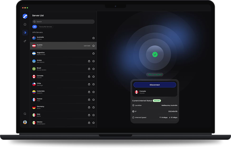 SecPath Windows app connected to a VPN server